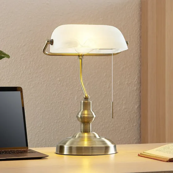 Lampe de bureau Profina Lindby, bronze, style banquier
