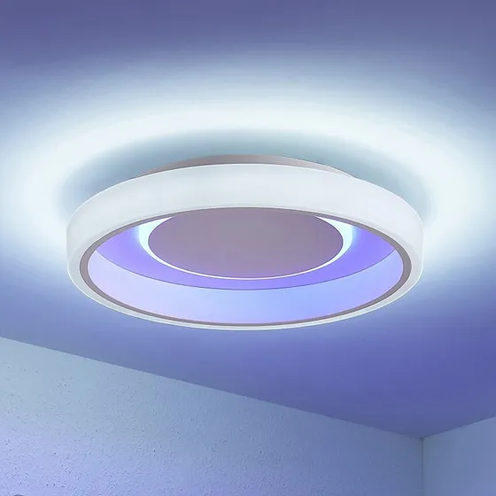 Lindby Plafonnier LED Wikani Blanc - Dimmable, RGB & CCT