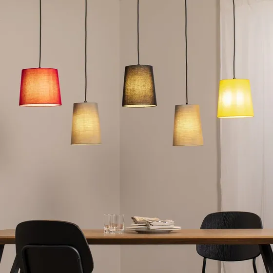 Suspension Amilia Lindby - 5 Abat-jours en Tissu et Bois d'Eucalyptus