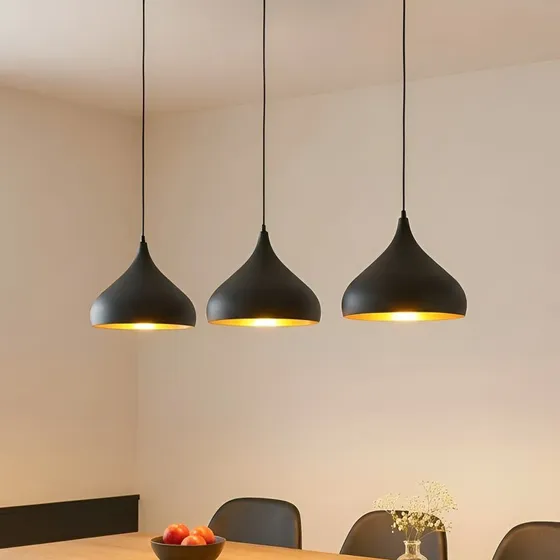 Suspension Elamira Lindby - Noir et Or - 3 Lampes - 133cm