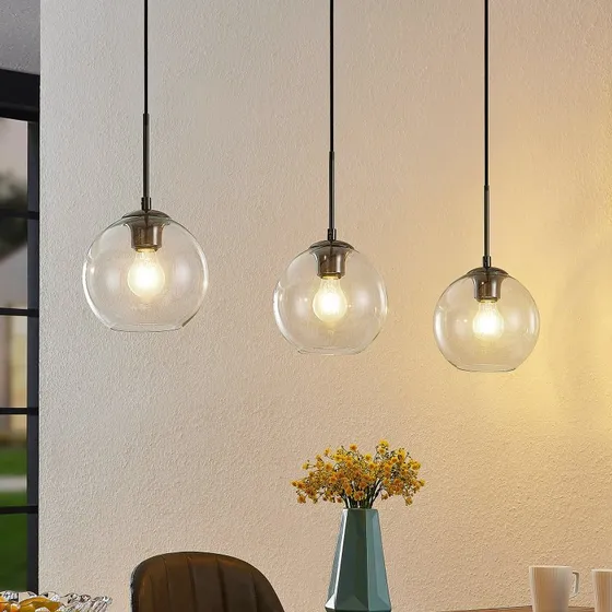 Suspension Lindby Firano en verre et métal, 3 lampes, Anthracite