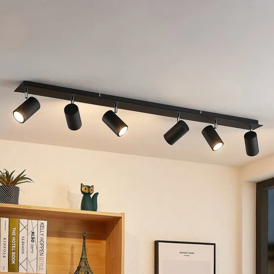 Lindby Spot de Plafond Joffrey Noir, 116 cm, 6 Lampes GU10