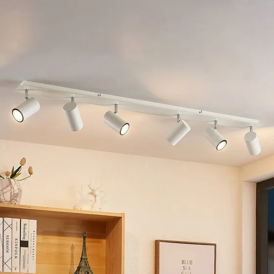 Spot de plafond Lindby Joffrey Blanc, 116 cm, 6 lampes GU10
