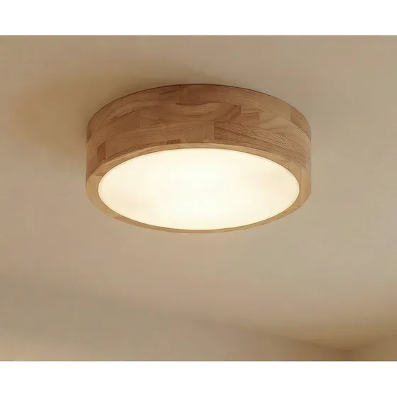 Plafonnier Lindby Tanju en bois clair, Ø 30 cm, dimmable