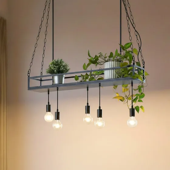 Suspension Lindby Kirista Noir - 5 Lampes E27 - Style Vintage