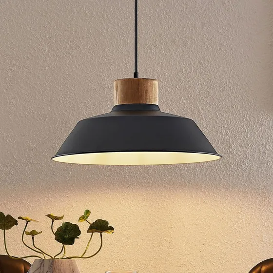 Suspension Lindby Nefeli - Noir et Bois - Style Vintage
