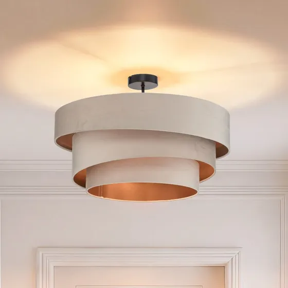 Plafonnier Lindby Jusari, Crème, Tissu, Ø 56 cm, Dimmable