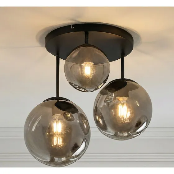 Plafonnier Lindby Teeja Noir et Verre Fumée - 3 Lampes