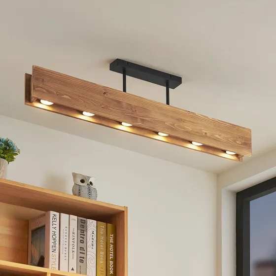 Plafonnier en bois Malwin Lindby, Scandinave, Bois Foncé, 100 cm