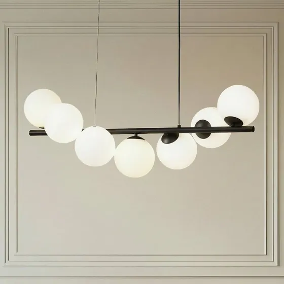 Lucande Isandro Suspension 7 Lampes - Noir et Verre Opale