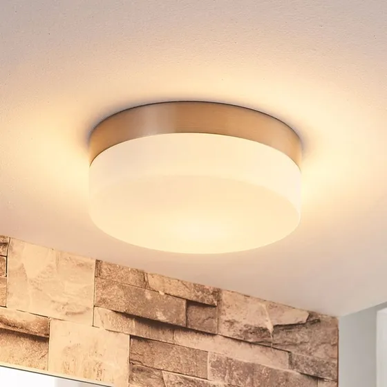Lindby Plafonnier Amilia Ø18 - Nickel et Verre Opal - Salle de bain