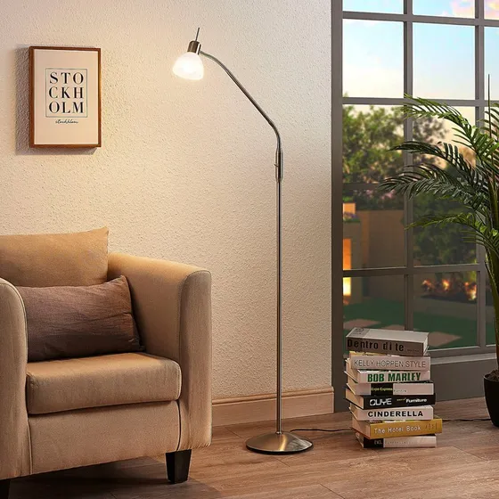 Lampadaire sur pied Lindby Gwendolin, Nickel et Verre Albâtre