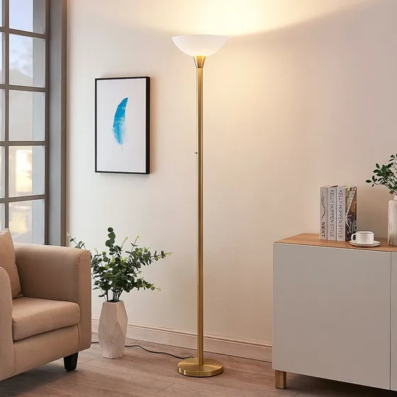 Lampadaire indirect Lindby Ignacia, doré et verre, 180 cm