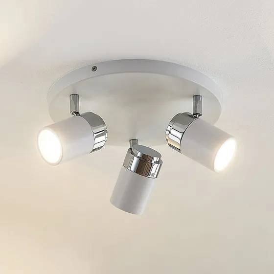 Lindby Kardo Plafonnier Rond 3 Lampes Blanc et Chrome IP44