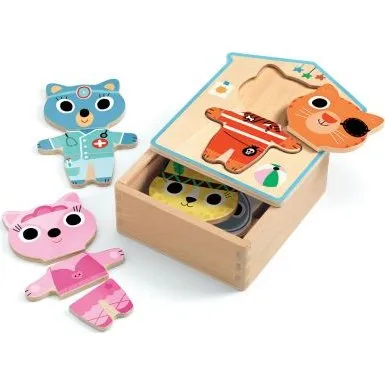 Djeco Dressup-mix - Puzzle 6 x 3 pièces en bois