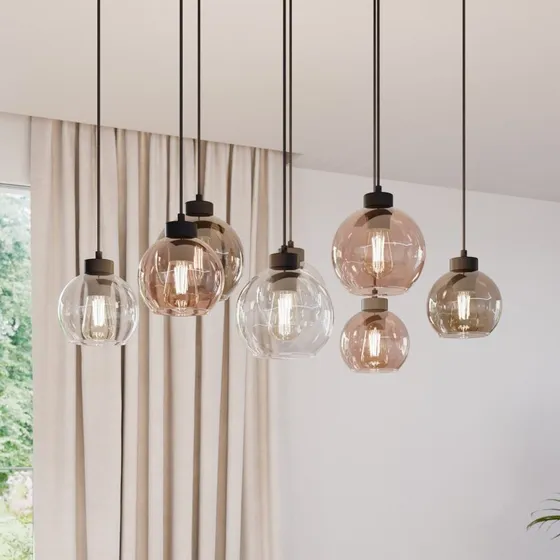TK Lighting Suspension Cubus en verre, 8 lampes, 85 cm