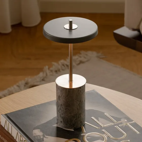 UMAGE Asteria MOVE MINI Lampe de table rechargeable, Gris Marbre/Acier