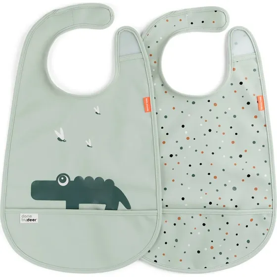 Done by Deer Lot de 2 Bavoirs Velcro Croco Vert