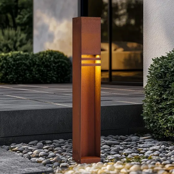 Lucande Borne Lumineuse LED Oxido Acier Corten Rouille 80cm