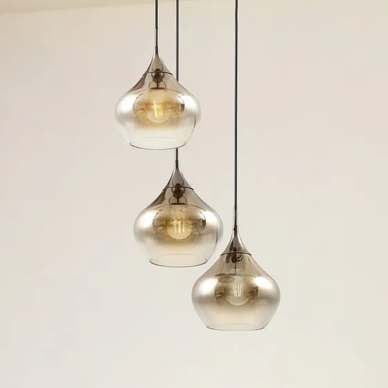 Lucande Suspension Jarven - 3 Lampes en Verre Fumé Gris et Noir