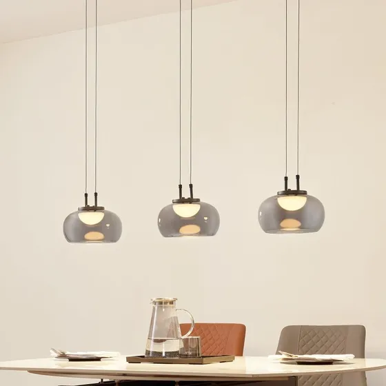 Lucande Suspension LED Dain - 3 Lampes en Verre Gris Fumé