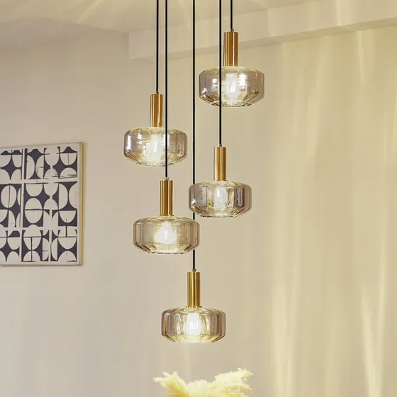 Lindby Suspension Hildur en Verre Gris Fumé et Laiton