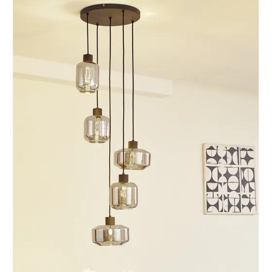 Lindby Hildur Suspension en Verre Gris Fumé et Noir