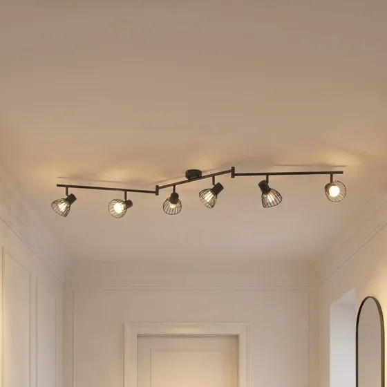 Lindby Piena Plafonnier Moderne Noir à 6 Lampes
