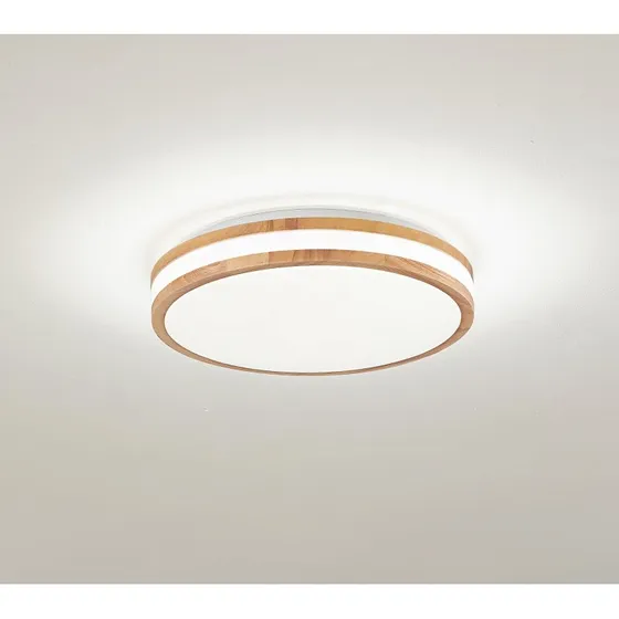Plafonnier LED Lindby Emiva, Bois Clair, Ø 39,5 cm, CCT