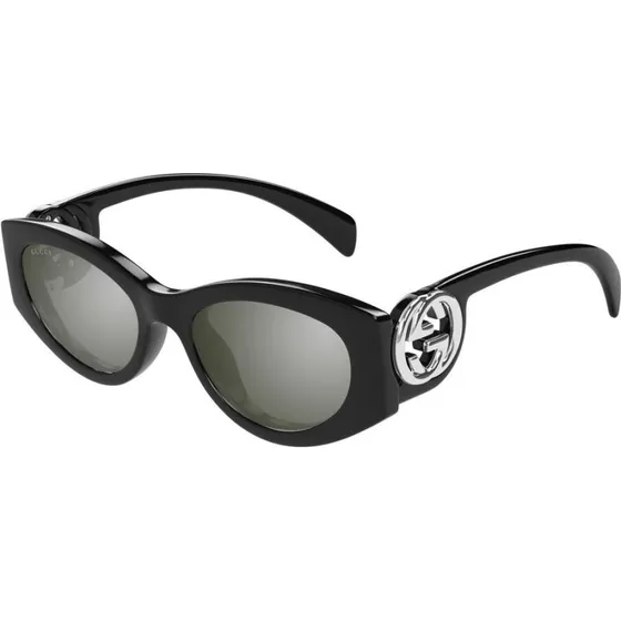Gucci GG1691S Lunettes de Soleil Femme Ovales Noires Argentées