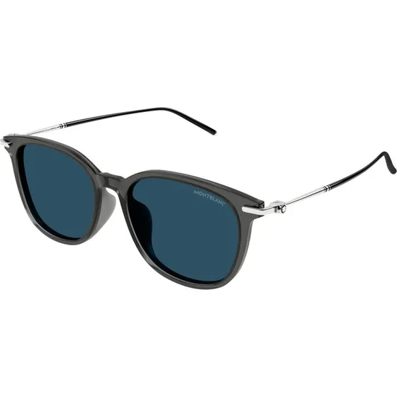 Montblanc MB0416SA Lunettes de Soleil Homme Carrées Grises et Bleues