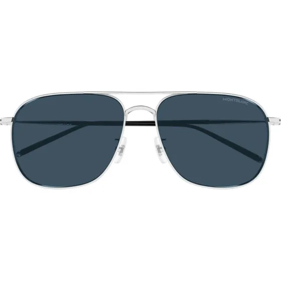 Montblanc MB0417SA Lunettes de Soleil Pilote Argent et Bleu