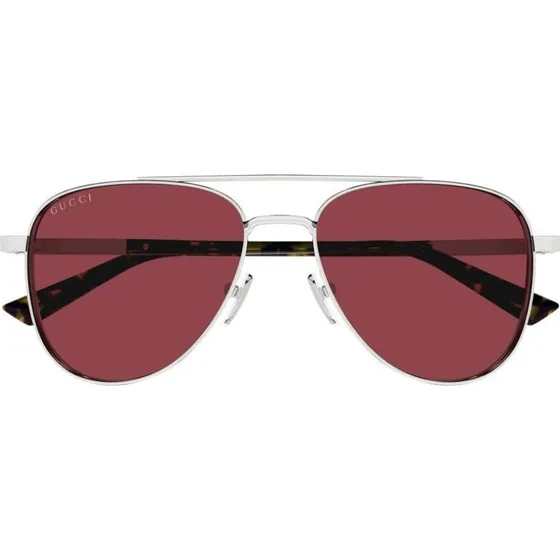 Gucci GG1962S Lunettes de Soleil Pilote Argentées et Verres Rouges