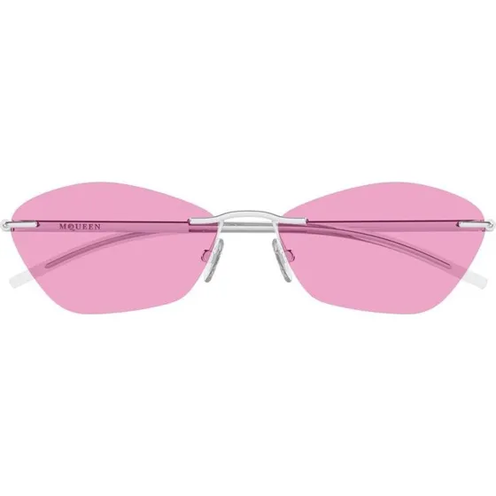 Alexander McQueen AM0525S Lunettes de Soleil Géométriques Argentées et Roses