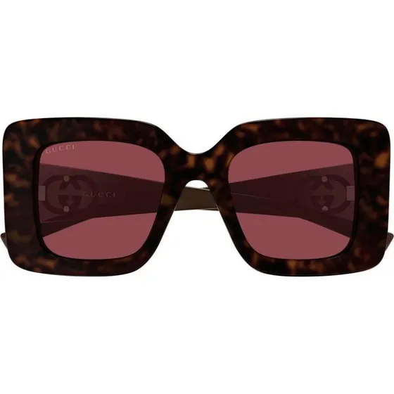 Gucci GG2025S Lunettes de Soleil Carrées Havana Rouge 49mm