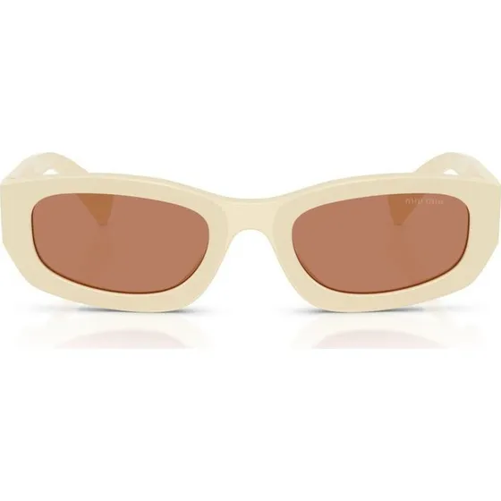 Miu Miu 0MU B04S Lunettes de Soleil Rectangulaires Blanches et Marron
