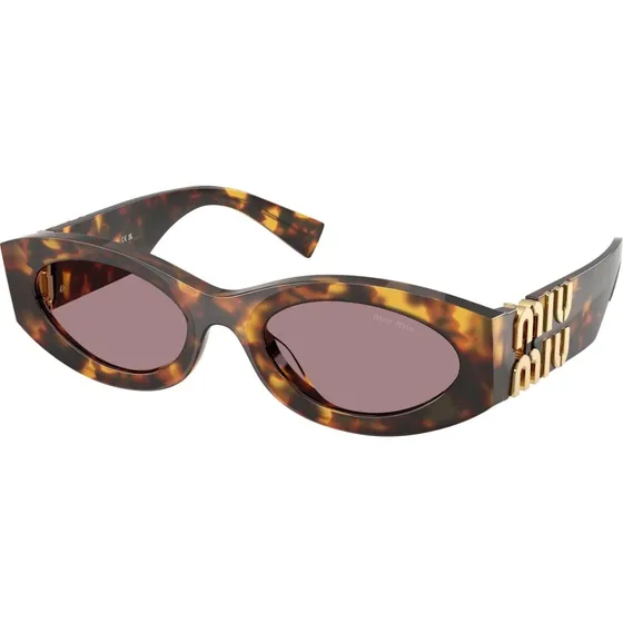 Miu Miu MU 11WS Lunettes de Soleil Ovales en Acétate Havane et Verres Violets
