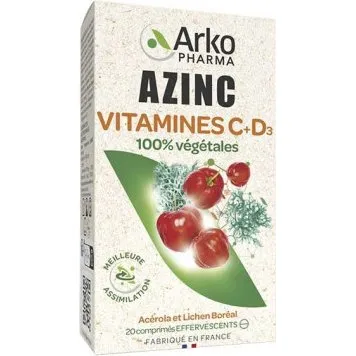 Arkopharma Azinc Vitamines C+D3 20 comprims effervescents