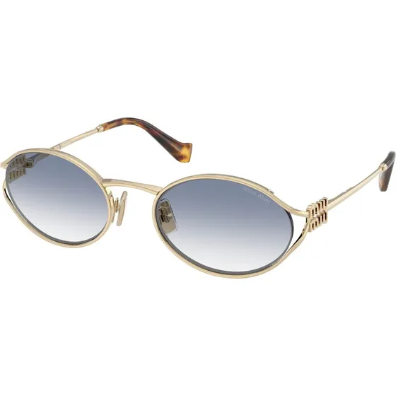 Miu Miu MU 52YS Lunettes de Soleil Rondes en Métal Or et Bleu