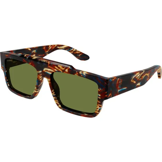 Gucci Homme GG1460S 002 Lunettes de Soleil Carrées Acétate Havane Vert