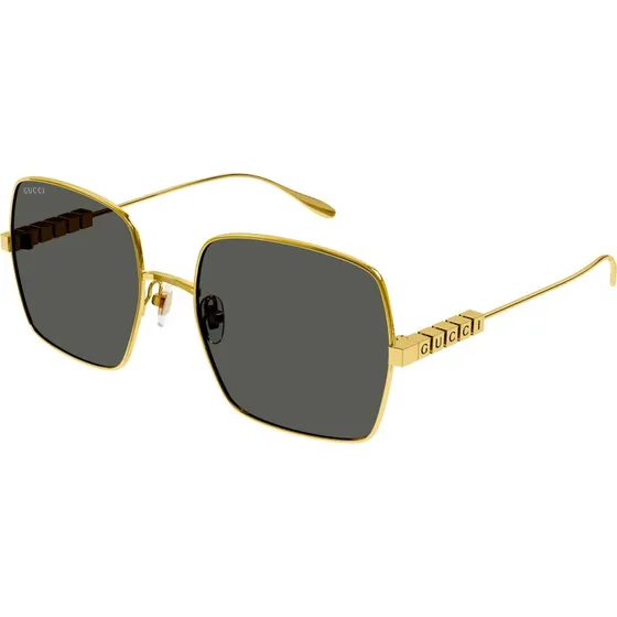 Gucci GG1434S 001 Lunettes de Soleil Carrées en Métal Or et Gris