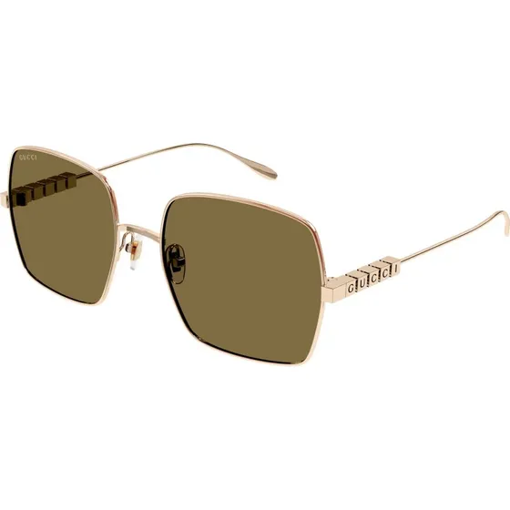 Gucci GG1434S 002 Lunettes de Soleil Carrées Or et Marron