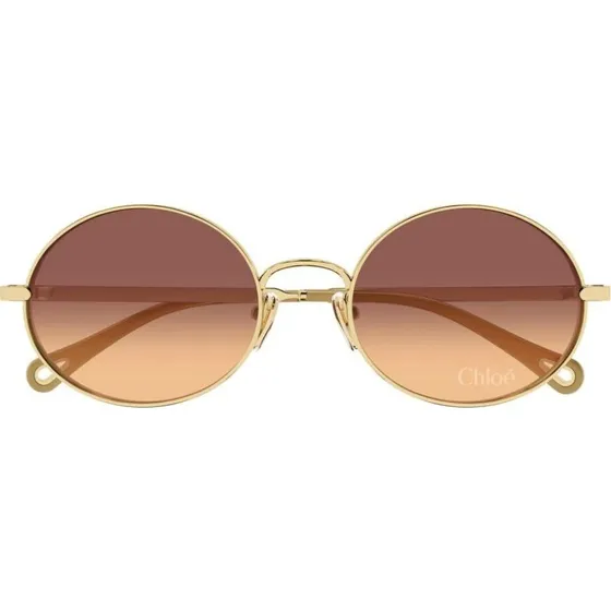 Chloé CH0326S Lunettes de Soleil Rondes Dorées et Verres Marron