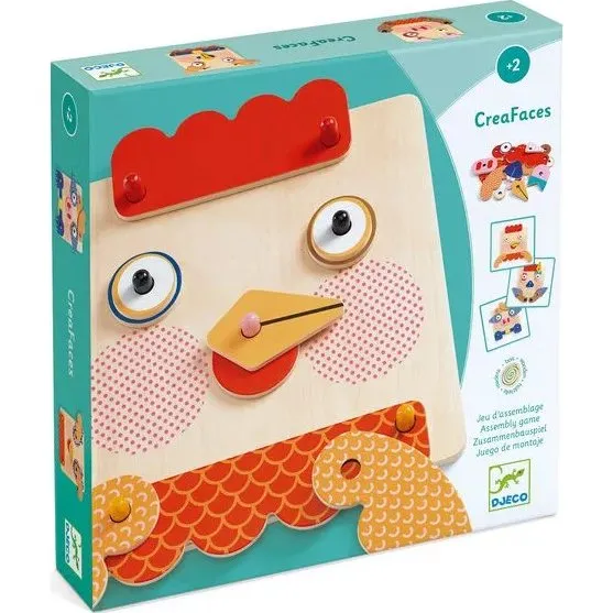 Djeco CreaFaces  Jeu d'assemblage en bois pour enfants ds 2 ans