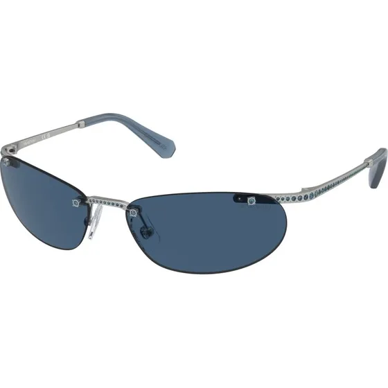 Swarovski SK7019 Lunettes de Soleil Rondes Argent et Bleu