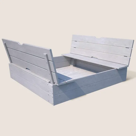SOULET Bac sable bois gris 118x118 cm avec bancs et couvercle