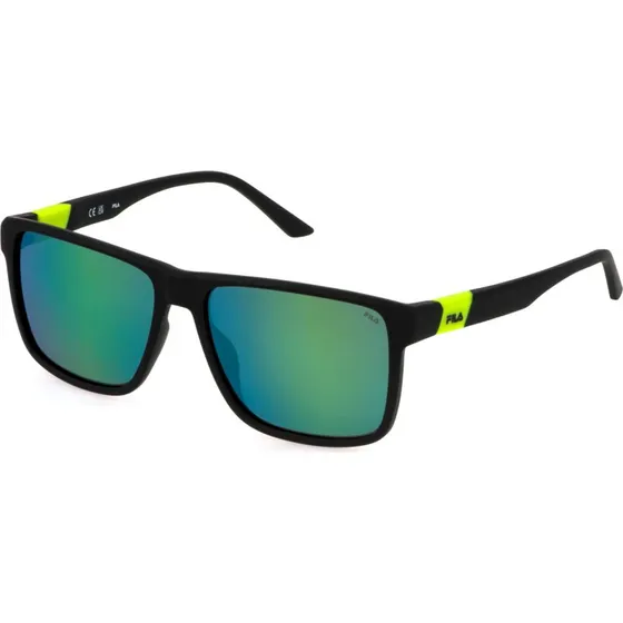 Fila Homme Lunettes de Soleil SFI522 U28W Carrées Noires Miroir