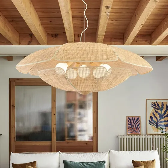 MARKET SET Suspension Coquillage 110 cm en rotin naturel