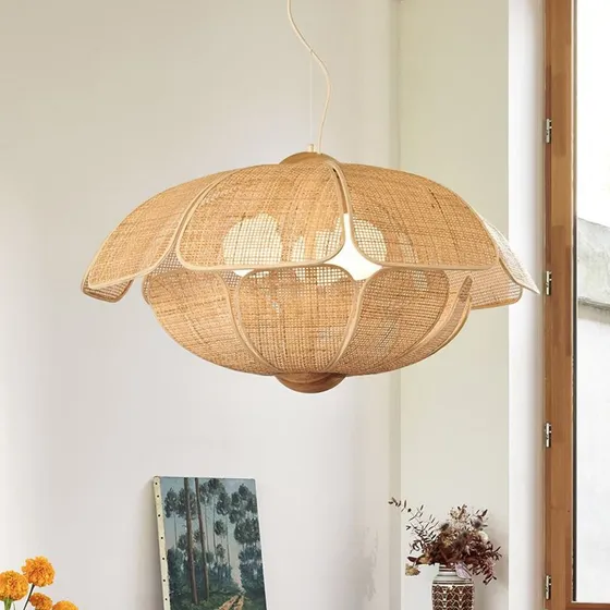 MARKET SET Suspension Coquillage 70 cm en Rotin Naturel