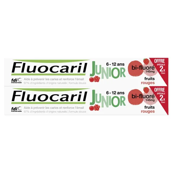 Fluocaril Junior Dentifrice Fruits Rouges 6-12 ans 2x75ml